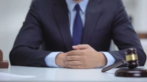 Honest judge refusing dollar bribe, action of anti-corruption law in judiciary Stock Footage 114088355