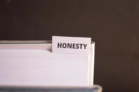 Honesty Paper Tab Between Book Pages for Trust, Character and Moral Principle Stock Photos