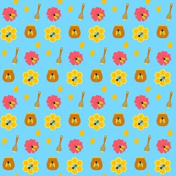 Honey and bee seamless pattern Stock Illustration