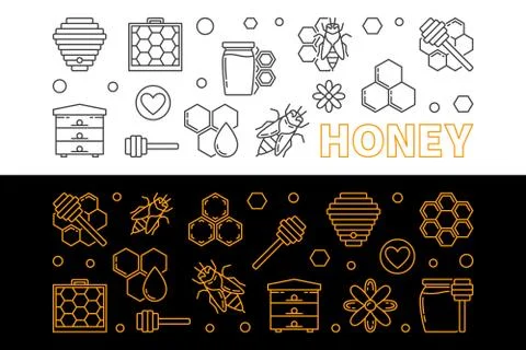 Honey and Beekeeping vector linear banners set Stock Illustration