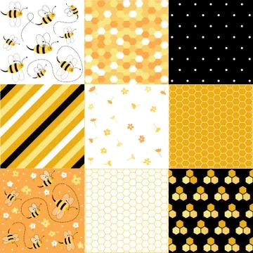 Honey and bees seamless patterns set Stock Illustration