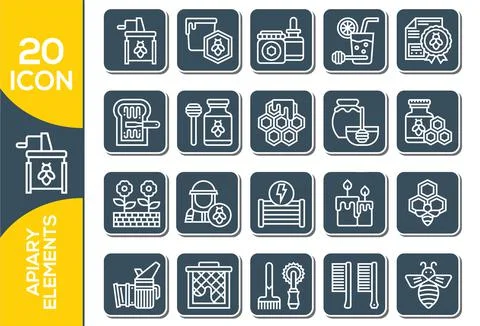 Honey, Apiary, Beekeeping - thin line web icon set. Apiary Elements , Thin Li Stock Illustration