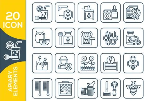 Honey, Apiary, Beekeeping - thin line web icon set. Apiary Elements , Thin Li Stock Illustration