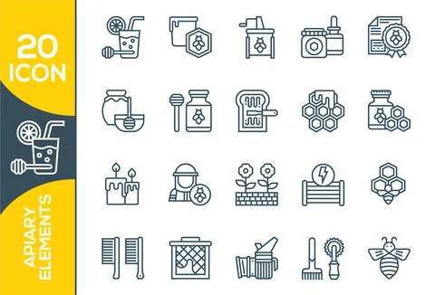 Honey, Apiary, Beekeeping - thin line web icon set. Apiary Elements , Thin Li Stock Illustration