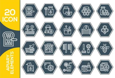Honey, Apiary, Beekeeping - thin line web icon set. Apiary Elements , Thin Li Stock Illustration