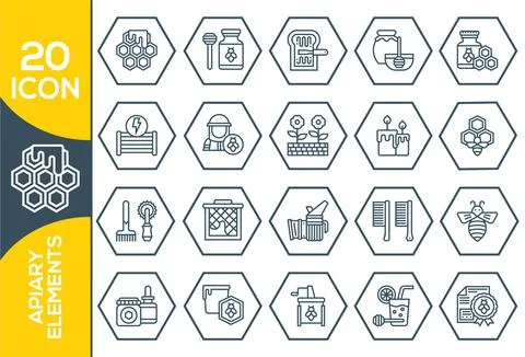Honey, Apiary, Beekeeping - thin line web icon set. Apiary Elements , Thin Li Stock Illustration