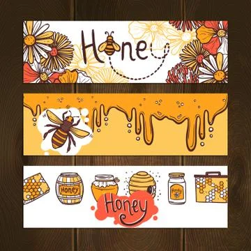 Honey Banner Set 스톡 일러스트