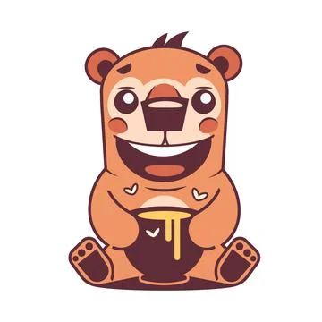 Honey bear with bee hive logo vector design illustration with a drop of honey Ilustração Stock