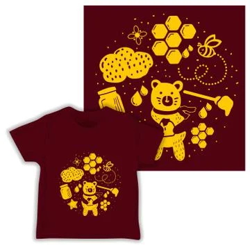 Honey bear seamless pattern print shirt fabric vector illustration Illustrazione stock