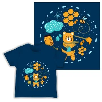 Honey bear seamless pattern print shirt fabric vector illustration Stockillustratie