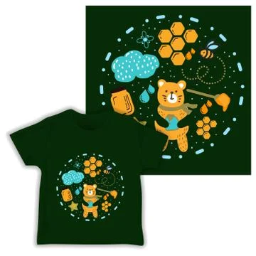 Honey bear seamless pattern print shirt fabric vector illustration 스톡 일러스트