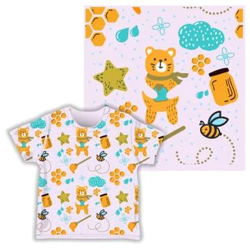 Honey bear seamless pattern print shirt fabric vector illustration イラスト素材