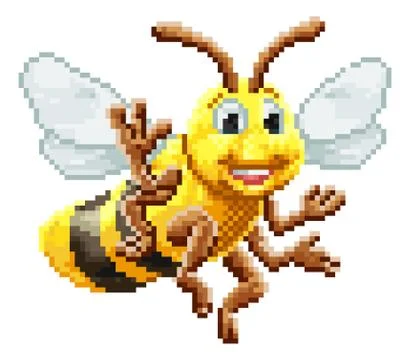 Honey Bee 8 Bit Pixel Game Art Cartoon Character Stock Illustration