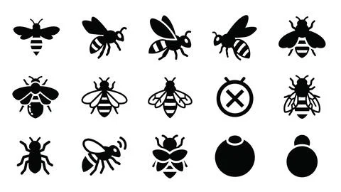 Honey bee and bumblebee flat icon set for organic design. Illustrazione stock