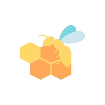 Honey bee and combs vector flat color icon Stock Illustration