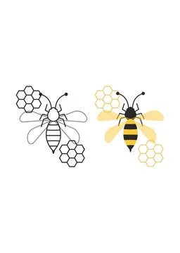 Honey Bee and Hexagonal Honeycomb Icon Design Stock Illustration