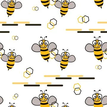 Honey bee cartoon pattern seamless. Vector cute cartoon bee seamless pattern イラスト素材