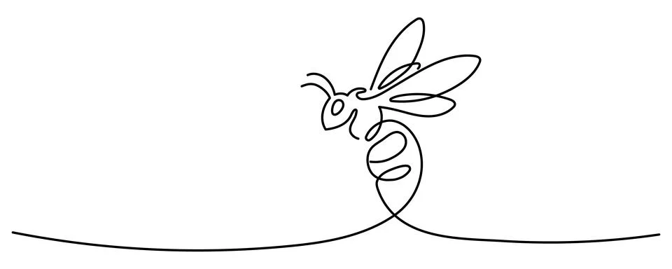 Honey bee continuous one line drawing. Bee sign in line style. Vector illus.. Stock Illustration
