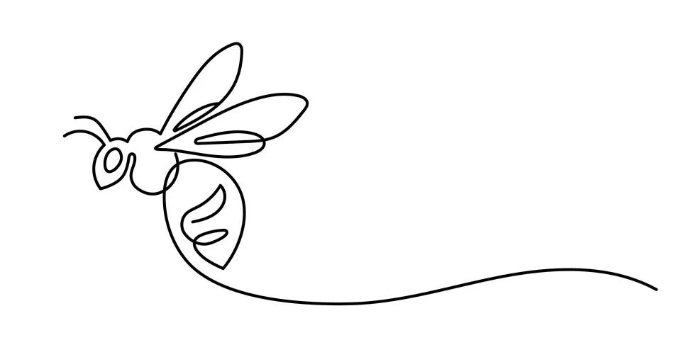 Honey bee continuous one line drawing. Bee sign in line style. Vector illus.. Stock Illustration