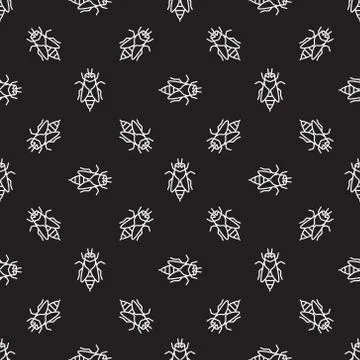Honey bee dark vector seamless pattern in thin line style Stock Illustration