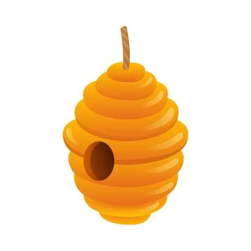 Honey bee hive in flat design. Hanging rounded beehive for insects. Vector .. Illustrazione stock
