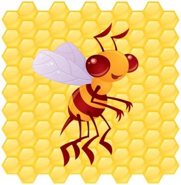 Honey Bee with Honeycomb Background Stock Illustration