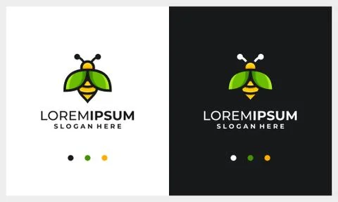 Honey bee logo design template with nature wing leaf concept Stock Illustration