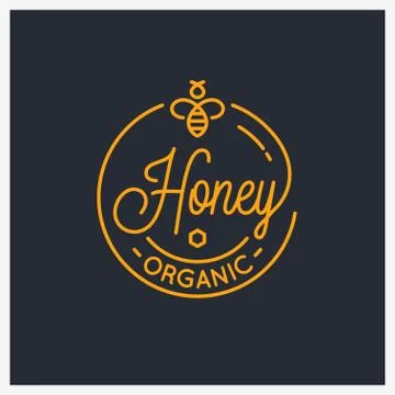 Honey bee logo. Round linear logo of honey comb Stock Illustration