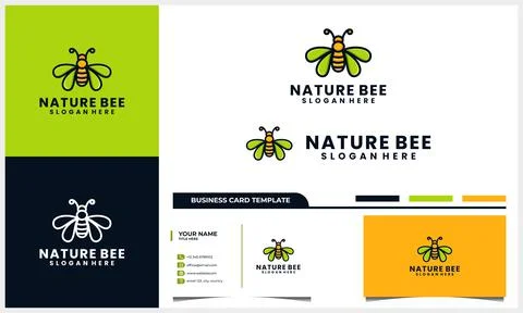 Honey bee logo with wing leaf concept and business card template Stock Illustration