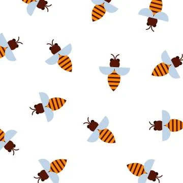Honey bee pattern vector illustration. Pattern with flying bees on white Stock Illustration