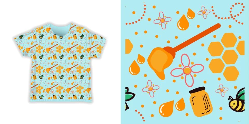 Honey bee seamless pattern fabric shirt textile vector illustration Stock Illustration