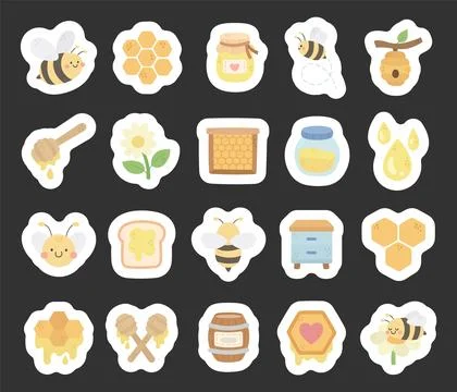 Honey bee set featuring hives honeycombs Ilustração Stock