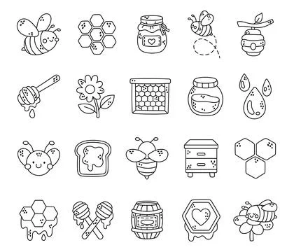 Honey bee set featuring hives honeycombs Stock Illustration