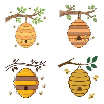 Honey bee set working sign and white background design illustration isolated Stock Illustration