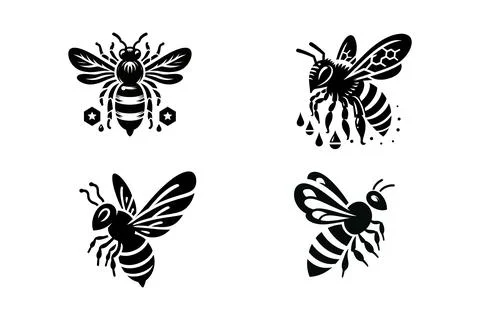 Honey Bee Silhouette Vector Collection Design Ilustração Stock