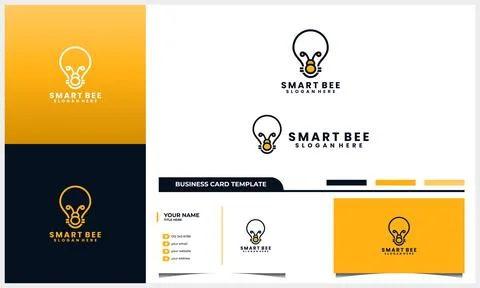 Honey bee with smart light bulb logo concept and business card template Stock Illustration