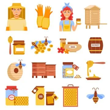 Honey Beekeeping Icon Set Stock Illustration