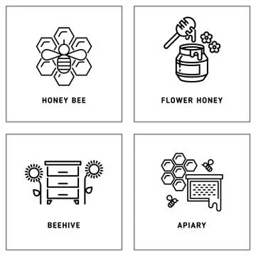 Honey, bees honeycomb vector logos template set Illustrazione stock