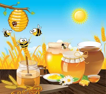 Honey bees landscape Stock Illustration
