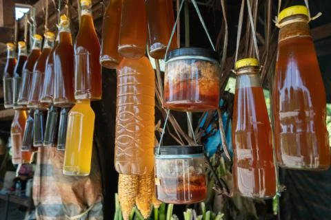 Honey bottle 库存照片