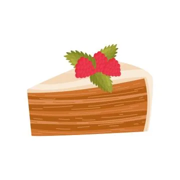 Honey cake with raspberry decoration on white background. イラスト素材