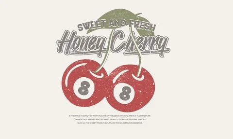 Honey cherry. Cherry fruit print. Stock Illustration