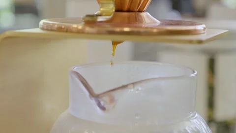 Honey coffee dripping process apiary food craft natural environment close-up Stock Footage 302969387