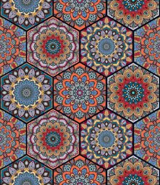 Honey Comb Hex Pattern Flower Complex Illustrazione stock