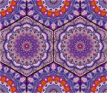 Honey Comb Hex Pattern Flower Mandala 1 Stock Illustration