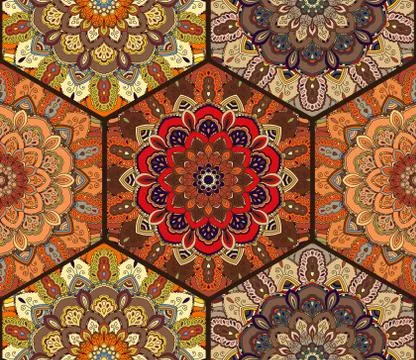 Honey Comb Hex Pattern from Flower Mandala Brown Illustrazione stock