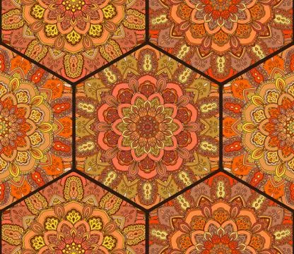 Honey Comb Hex Pattern from Flower Mandala Stock Illustration