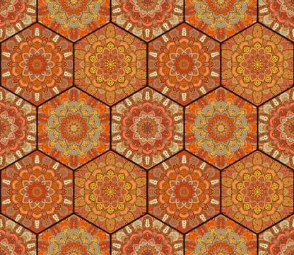 Honey Comb Hex Pattern Flower Mandalas Stock Illustration