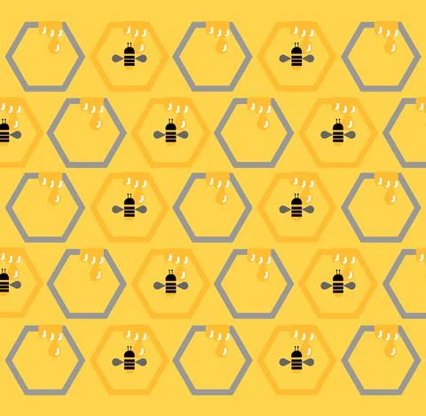 Honey comb wax bees background Stock Illustration