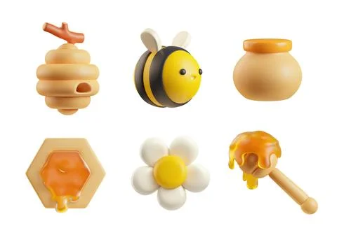 Honey concept 3d elements set. Illustrazione stock